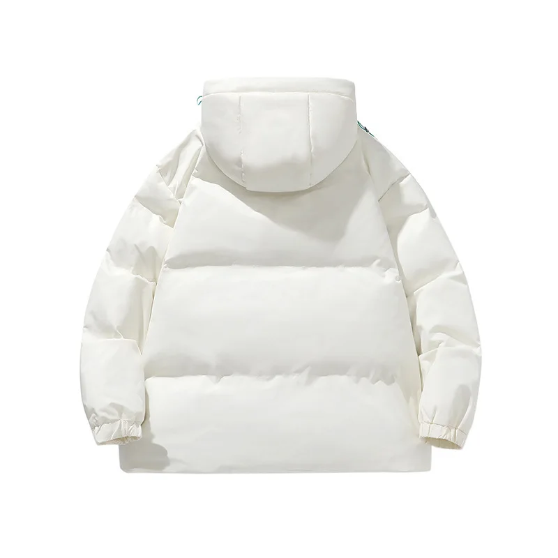 Thickened hooded cotton jacket Men's trend Fashion Velcro Fashion label Cotton jacket Men's warm upper clothing jacket