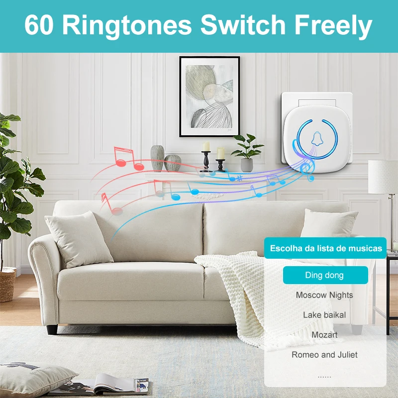 Wireless Doorbell Intelligent Welcome Door Bell 300M/984