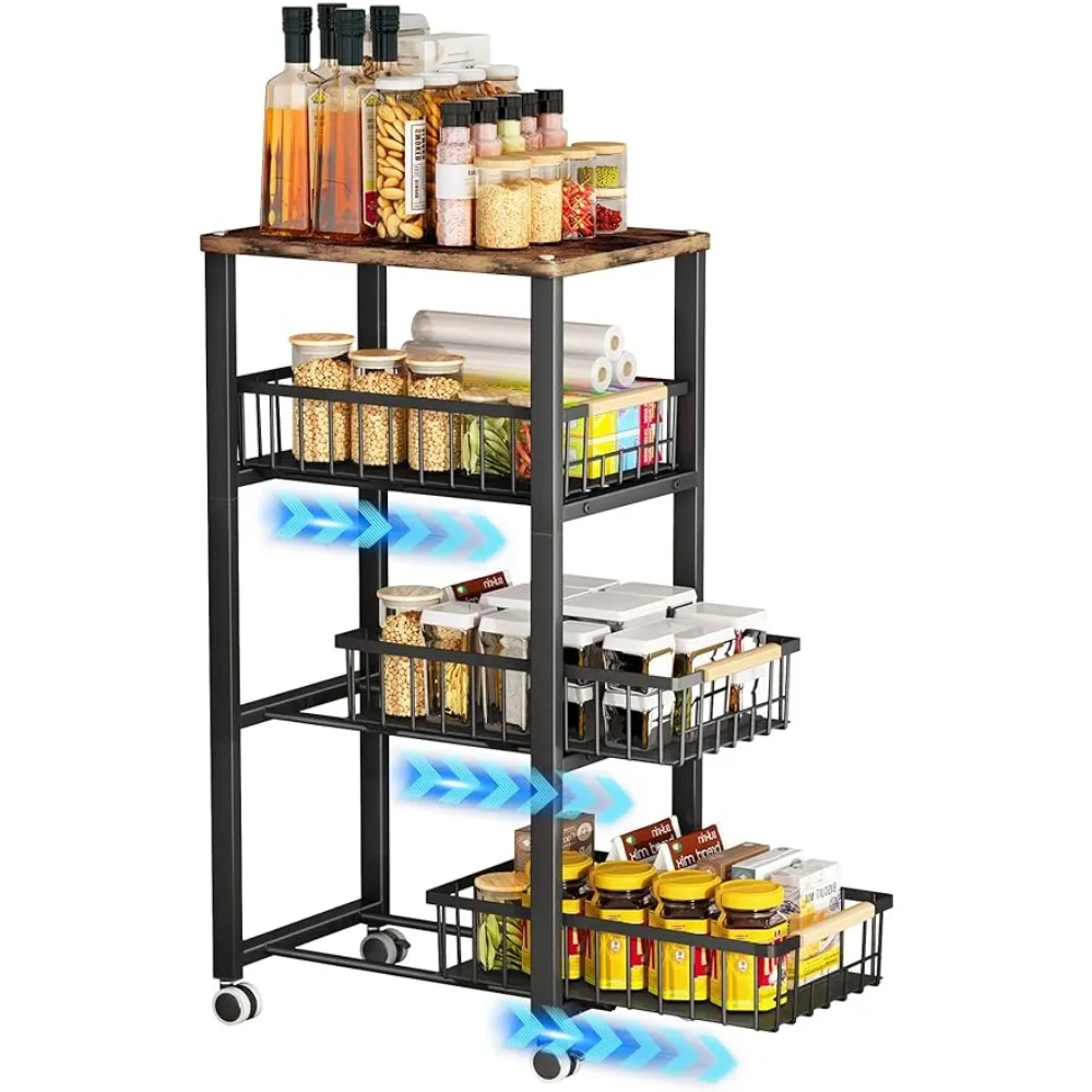 

SNTD 4 Tier Kitchen Storage Cart- Metal Rolling Cart on Baskets for Potato, Onion, and Fruit Storage