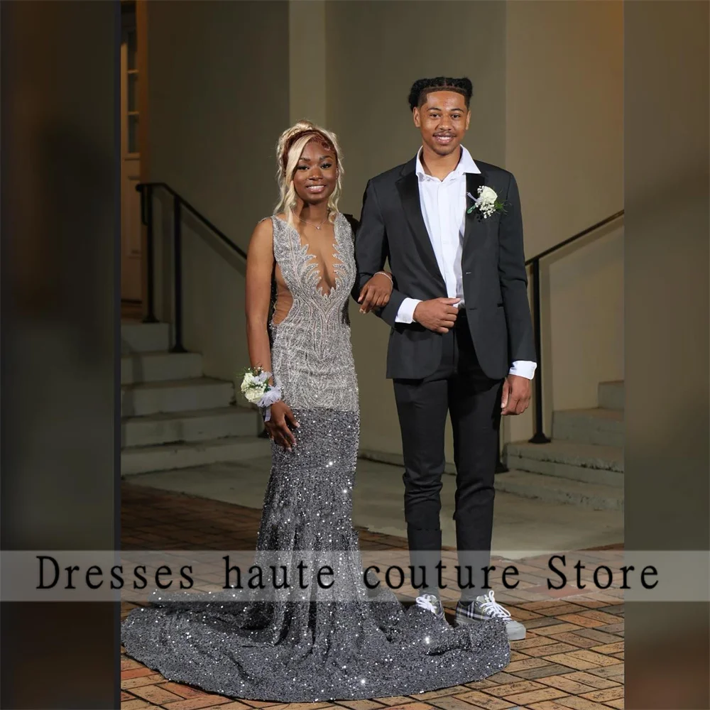

Серебристые бархатные платья-русалки для выпускного вечера 2023 для черных девушек платье для дня рождения с бусинами прозрачные вечерние платья с вырезом