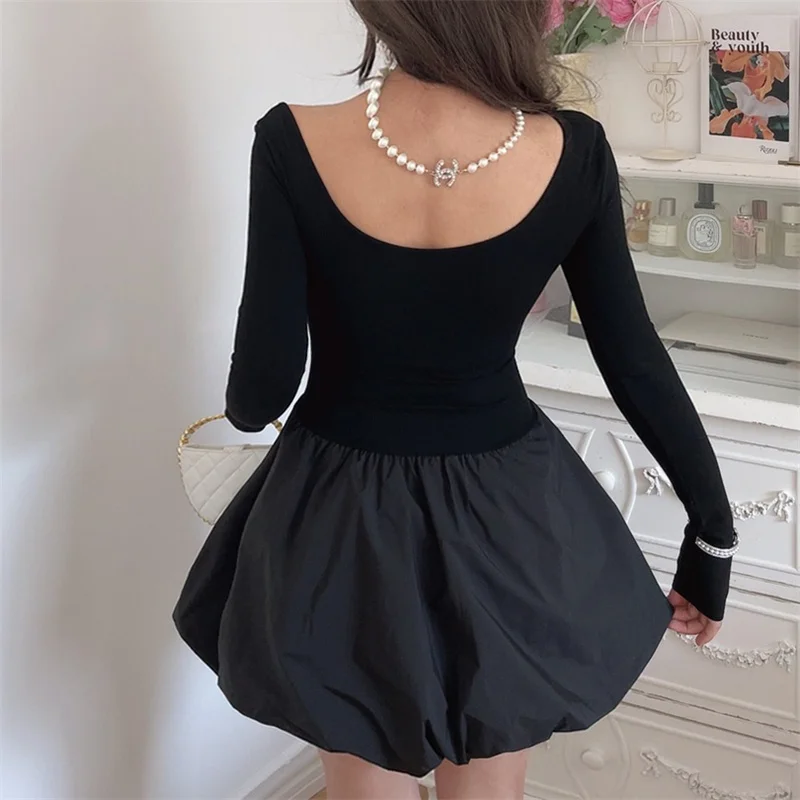 Women Solid Mini Dresses for Women Spicy Girl Party Long Sleeve A-line Classic Bottoming Elastic Autumn Female Clothing New