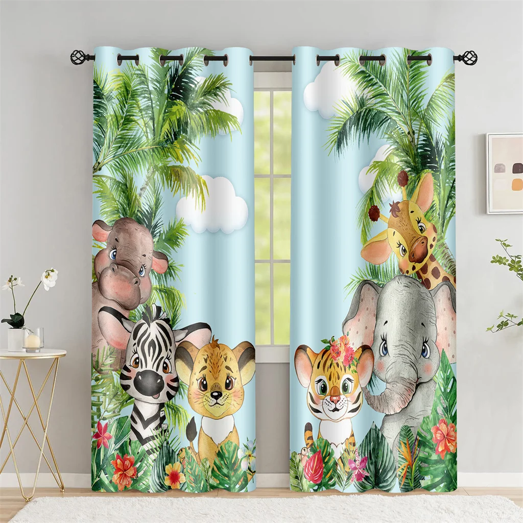 Cartoon Jungle Safari Animals Blackout Window Curtains for Living Room