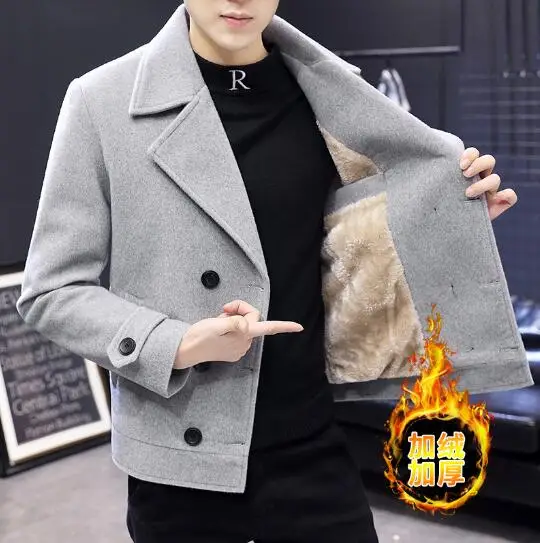 

Winter thickened men's woolen coat trend short double suit top jacket