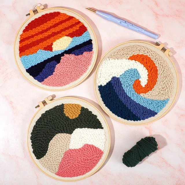 DIY Landscape Latch Hook Embroidery Kits - Beginner Rug Hooking Crafts Kit  with Punch Needle & Yarn