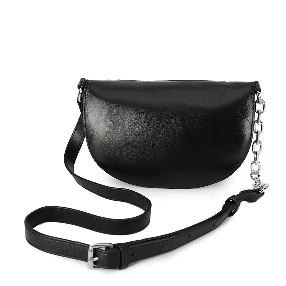 Fashion Ladies Chest Bags 100% Genuine Cow Leather Shoulder Crossbody Bag Luxury Design Chain Purse Pure Black Women's Bag
