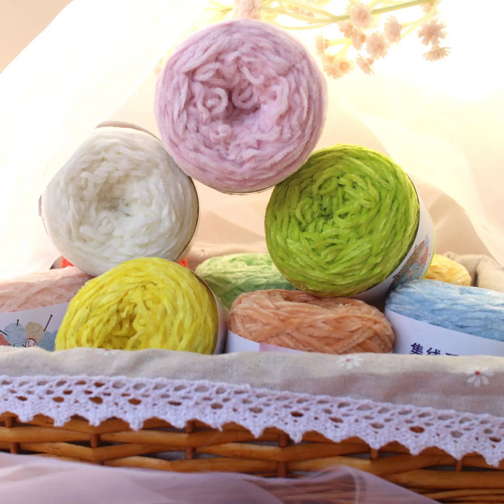 50g 2.5mm Chenille Yarn Ultra Fine Chenille Candy Yarn Woven Doll Glossy Velvet Edelweiss Crochet Knitting Sweater Wool Yarns 5