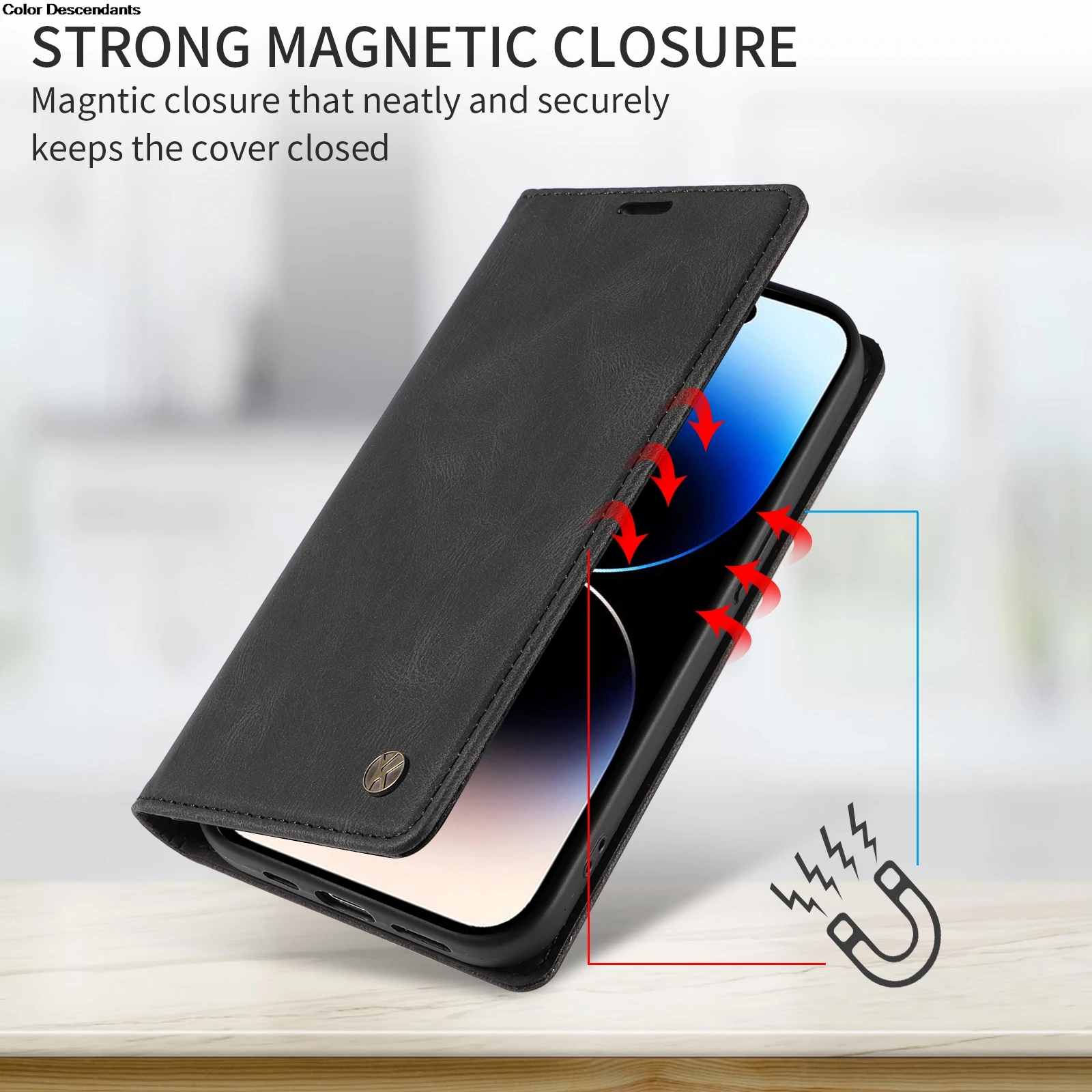 Luxurious Leather Flip Phone Case with Strong Magnetic Closure and Wallet Card Holder