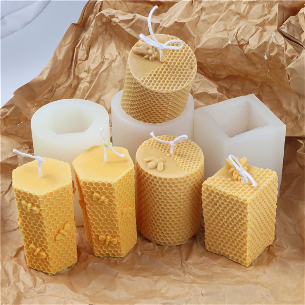 3D Cylinder Bee Honeycomb Mold Beeswax Candles Soaps Lotion Bars