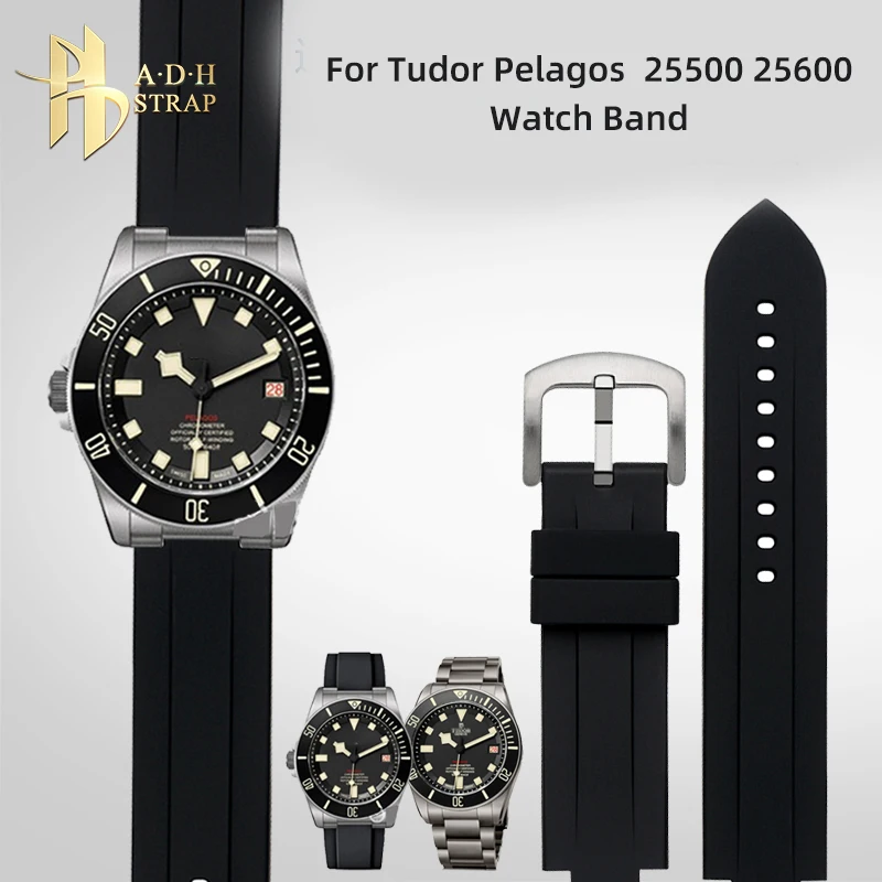 Cinturino Per Orologio In Silicone Con Interfaccia Convessa Per Tudor Pelagos Tomahawk Series 25500 25600 Cinturino In Gomma Impermeabile Morbido Nero