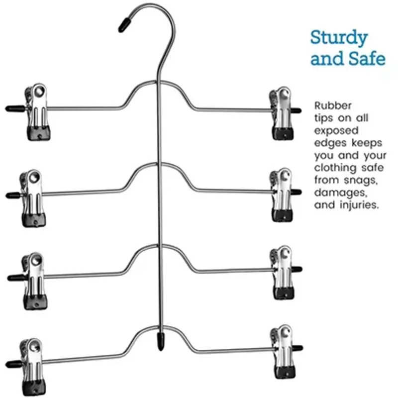 1PC MultiFunctional Four -Layer Stainless Steel Trousers Clip Skirt Pants Hanger Rack With 8 Clips Storage Organizer Save Space 1