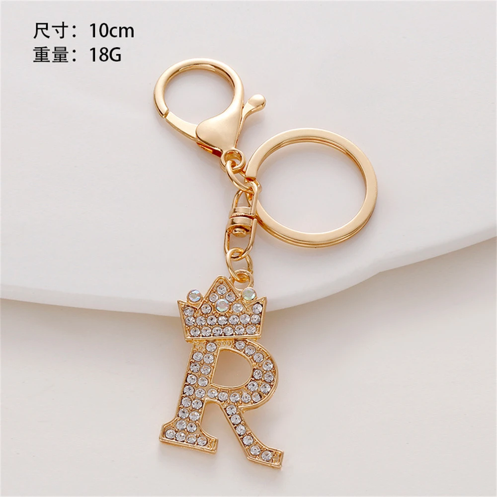 S5776173282fa4b77bed497522124ee59X Luxury Crown 26 Letter Metal Keyring Fashion Rhinestone Initial Keychain Bag Pendant Charms DIY Accessories Birthday Gifts Mallzona