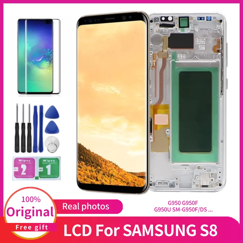 

100% Original S8 LCD For Samsung Galaxy S8 Display G950 G950F SM-G950F/DS With Frame 5.8" AMOLED Touch Screen Digitizer Repair