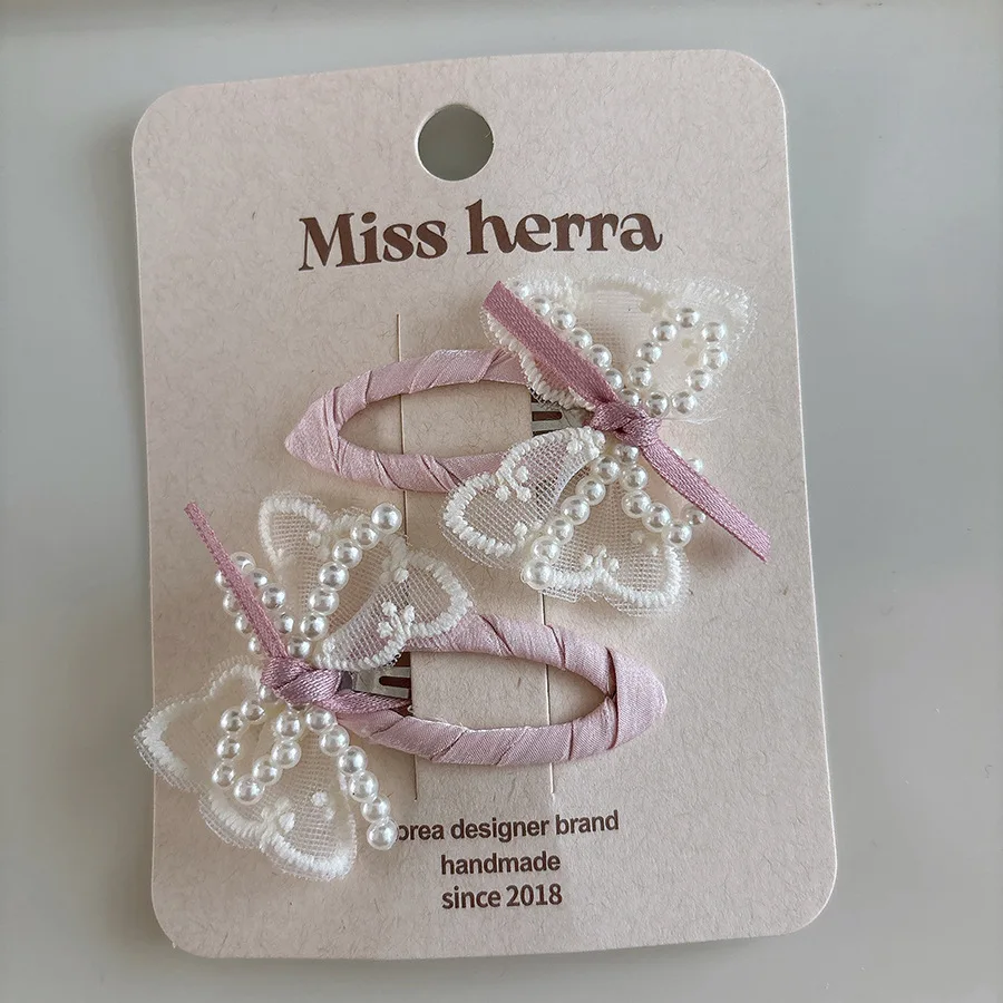 Baby Lace Pearl BB Clips Set Korean Sheer Bow Hair Ties Girls Hair Accessories 2025 Childrens Day Gift