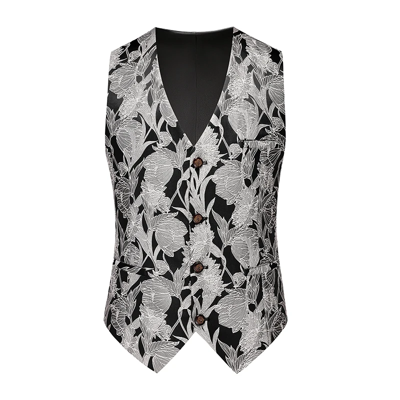 Men's Luxury Jacquard Suit Vest Black/White/Grey for Wedding Prom Party