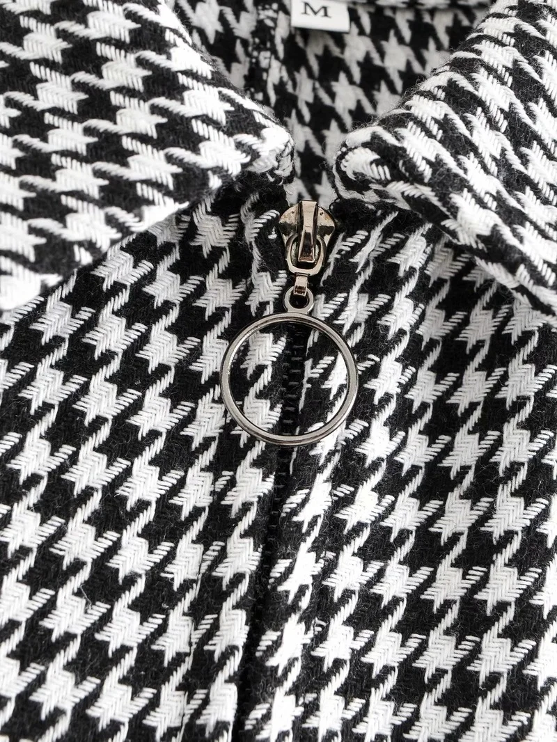 New Fashion Plaid Wide Leg Knitted Jumpsuit Women's Winter Chic Zipper 3/4 Sleeve Pocket Jumpsuit Workwear Plaid 2023