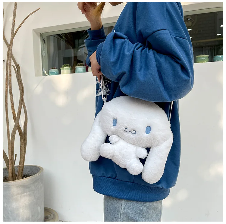 Women Japanese ins cute lamb plush duck shoulder bag big goose feather Tote bag girl Funny handbag 