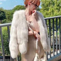 TPJB New Women Warm Winter Faux Fox Fur Jackets Women Tweed Coat Thick Jackets Turndown Collar Fashion Elegant Coats Outerwear