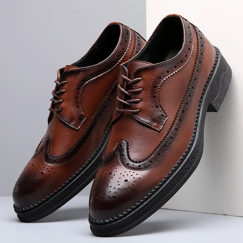Men business formal dress thick sole oxford leather shoes British style casual wedding for groom groomsmen office