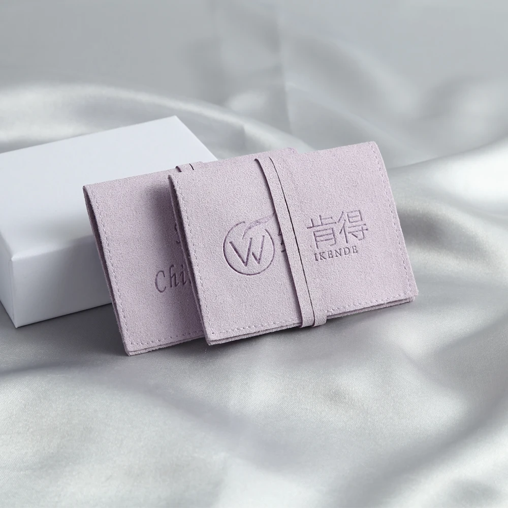 100pcs Personalised Purple Suede Jewelry Pouch Necklace Bracelet Drawstring Bag Custom Logo Luxury Packaging Microfiber Pouches
