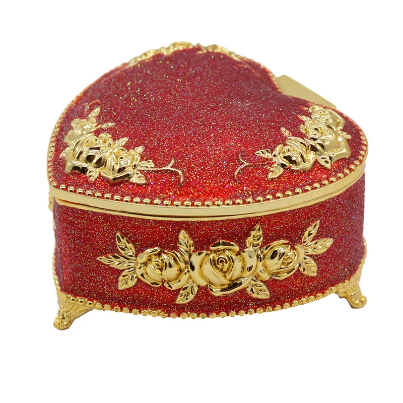 European-style Metal Rose Jewelry Box Vintage heart-shaped Necklace Bracelet Ring Organizer Storage Valentine Gift Box