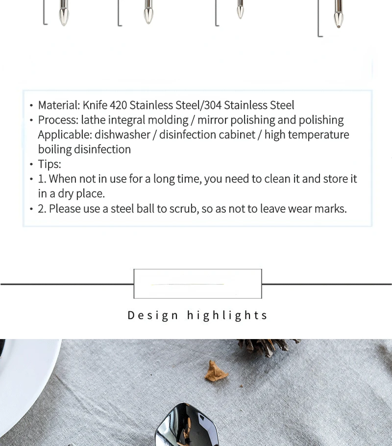 Description Picture 6 of itemNordic Retro Ins Viking Theme Dinner Knife Fork Spoon Dessert 304 Stainless Steel Tableware Kitchen Restaurant