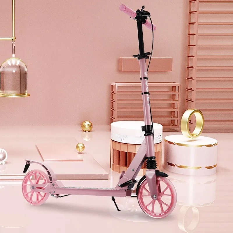 TULX Foldable Scooter With Two Wheel Folding Double Braking System Multi Speed Adjustment Wear Resistant Tires For Safer Safety