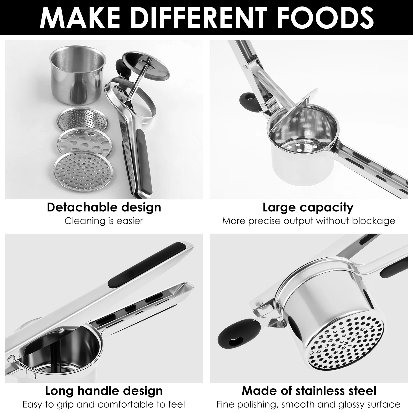 Potato Ricer Stainless Steel Potato Masher and Ricer for Mashed Potatoes Manual Press Kitchen Gadget for Mashed Potatoes