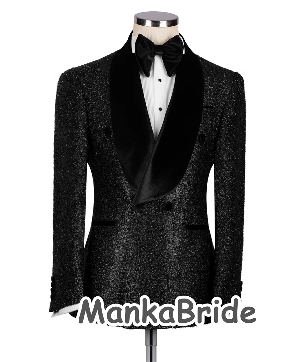 Luxury Wedding Tuxedo Black Formal Groom Men Suits 2pcs Blazer Pants Double Breasted Business Party Wear Prom Dress for Men