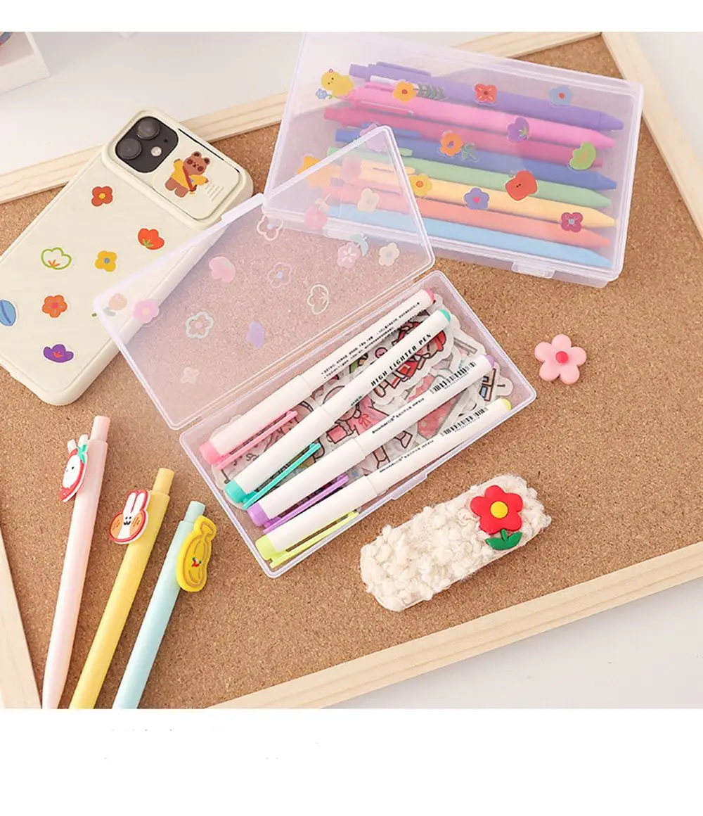 Ins Transparent Desktop Organizer Pencil Box Plastic Desk Storage Box School Office Supply Student Stationery