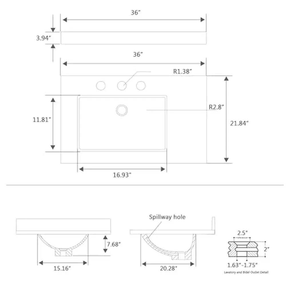 Engineered Stone Bathroom Vanity Top 36" with Undermount Left Side Sink Waterproof Anti-Scratches Easy to Clean 6