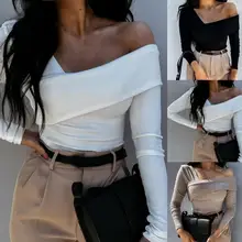 

Women's Top T-shirt Oversized Off Shoulder Oblique Neck Autumn Strapless Backless Long Sleeve Blouse Streetwear