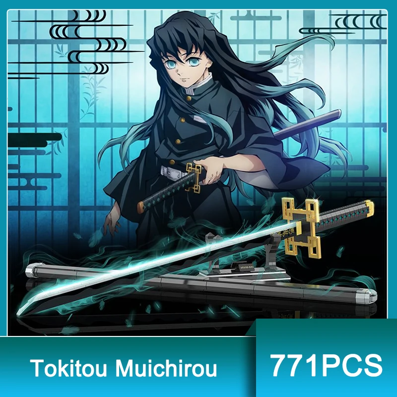 

771PCS Demon Slayer Tokitou Muichirou Sword Building Blocks Anime Ninja Knife Weapon Toys Katana Model Assemble Bricks Kid Gifts