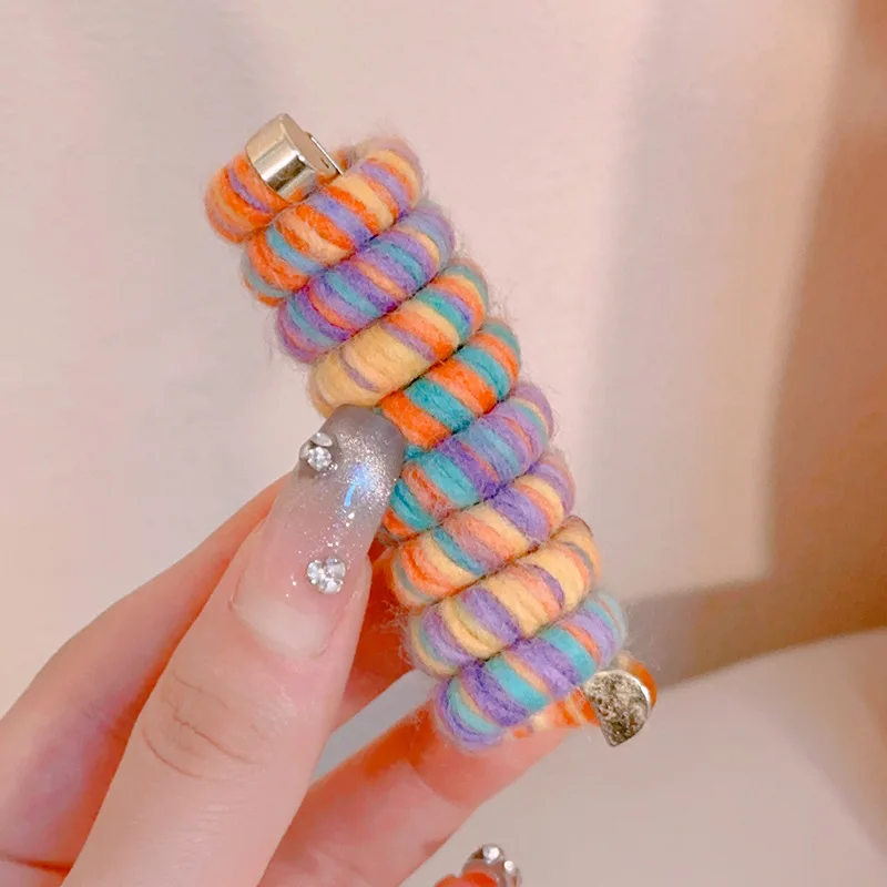 

Autumn winter girls Rubber Hair Band Plush Headwear Elastic Braided Telephone Spiral Hair Ties girls Hair Accessories