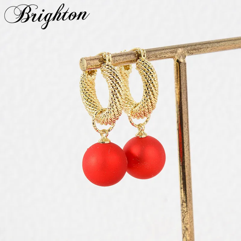 

Brighton Unusual Woven Circle Drop Earrings For Women Fashion Red Simulated Pearl Dangle Elegant Jewelry New Year Party Gift