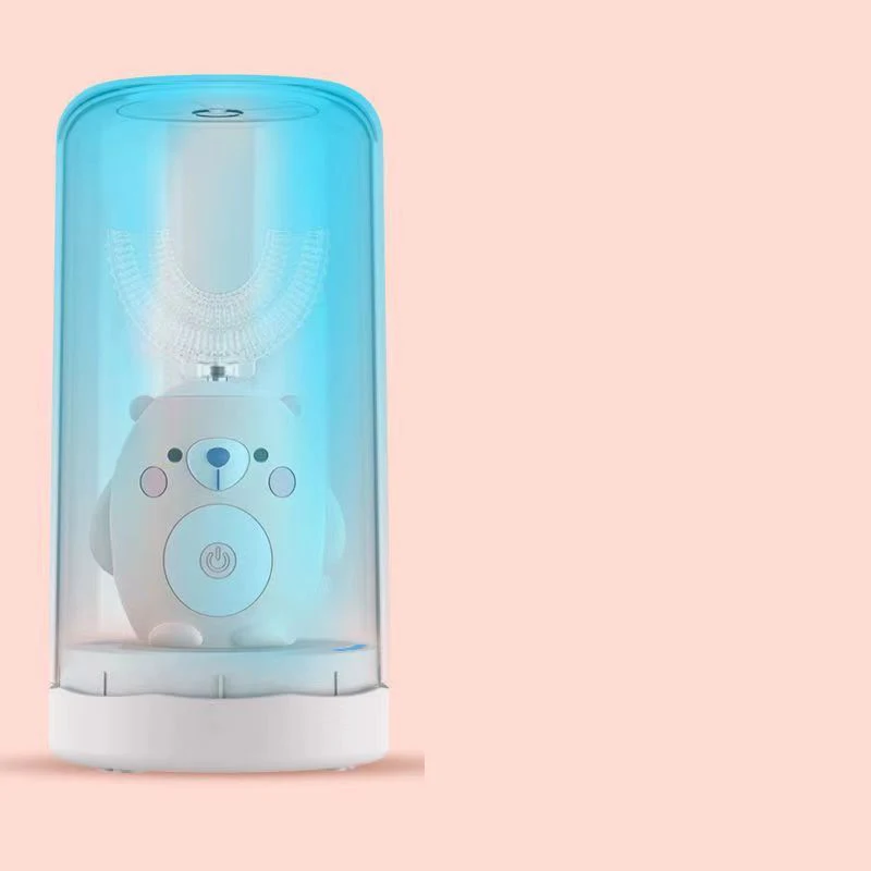 thumbnail image 1 of Cepillo de dientes eléctrico sónico para niños de 360 grados, recargable en forma de U, cepillo de dientes inteligente para niños, luz azul, IPX7, taza de desinfección UV, 1 of 5