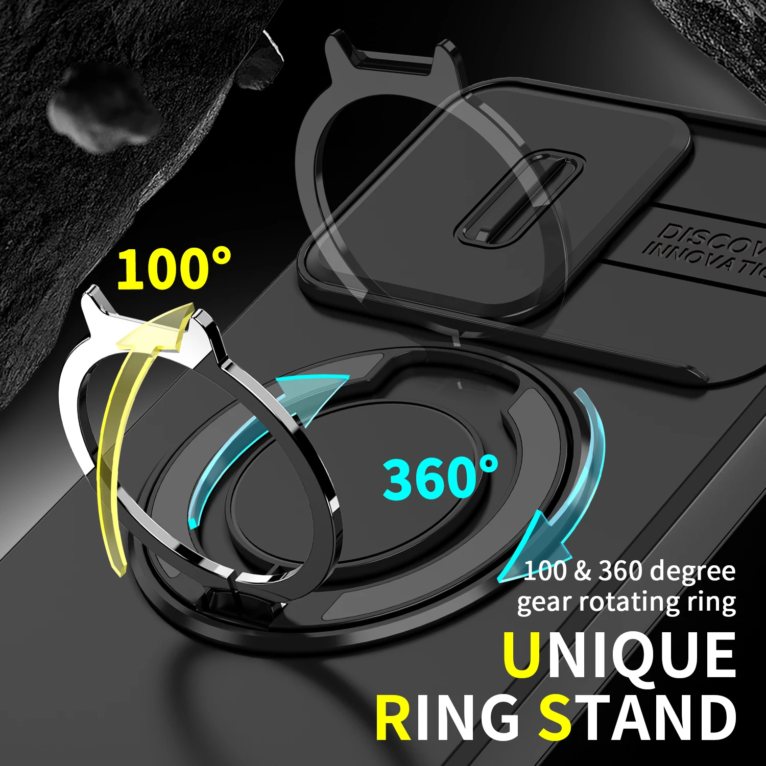 Magnetic Ring Stand Phone Case with Slide Camera Lens Protection and Durable Frame
