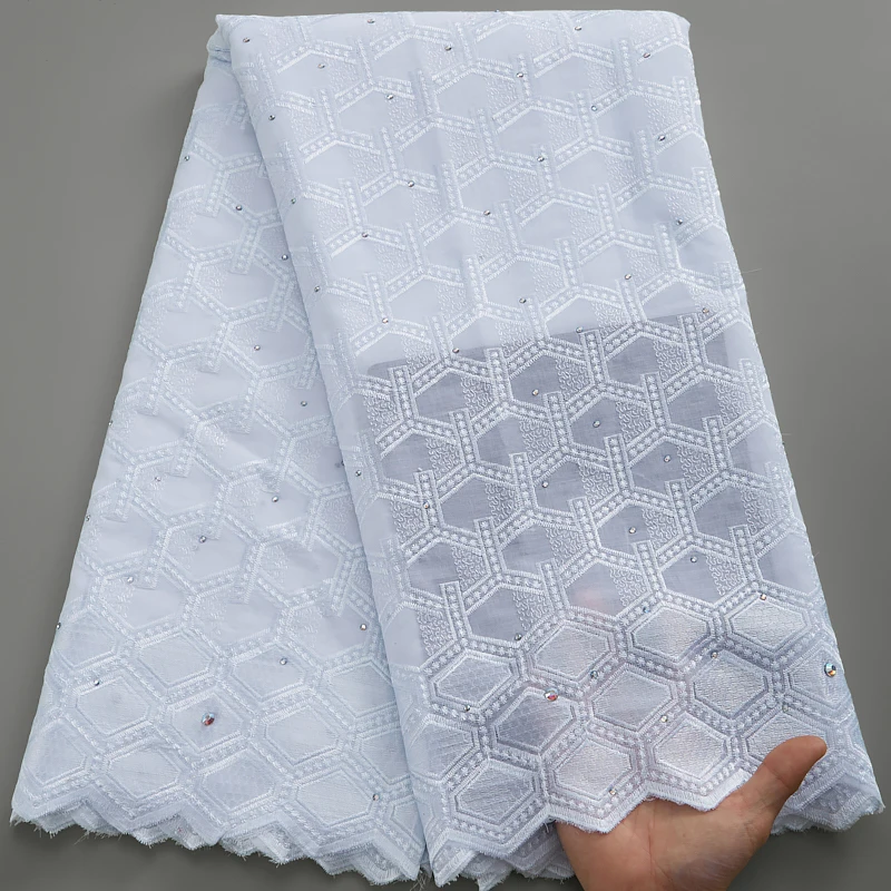 

2022 White African Lace Fabric Cotton With Stones High Quality Nigerian Swiss Voile Lace Fabric In Switzerland Sew Cloth 2985A