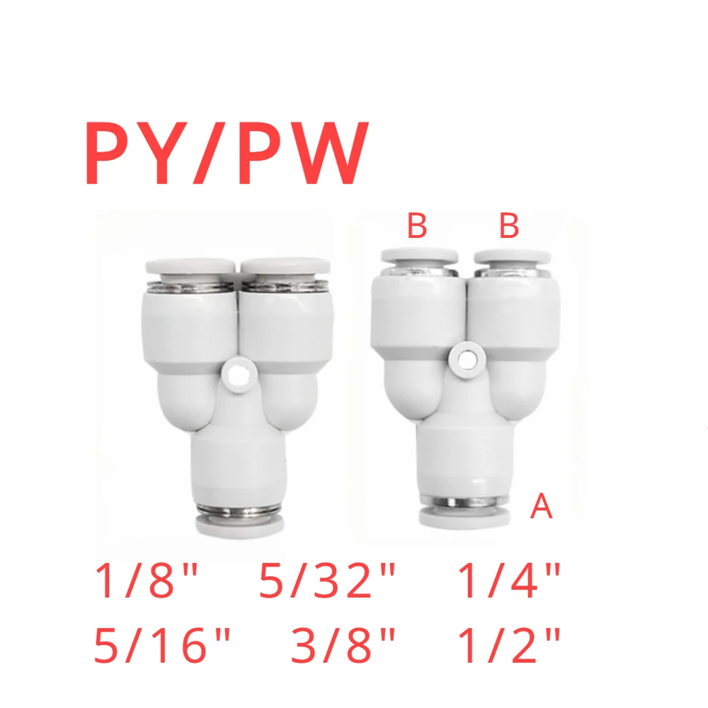 

10PCS PY PW Y 1/8" 5/32" 1/4" 5/16" 3/8" 1/2" Equal Reducer Pneumatic Air Quick Push in Connector Release White Plastic Fitting