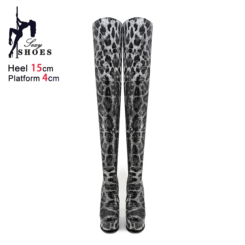 2025 Autumn Winter Over The Knee Round Toe Platform Boots 15CM Thin Heel Sexy Shoes Women's Nightclub Leopard print Thigh Boots