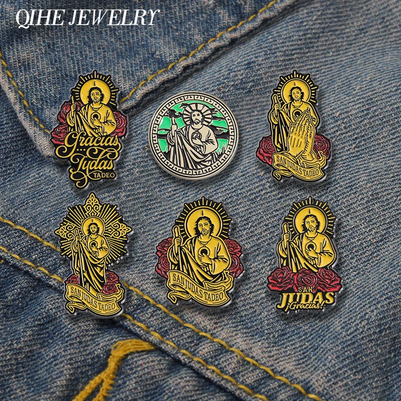 SAN JUDAS TADEO Enamel Pins Custom Holy Jesus Art Statues Brooches