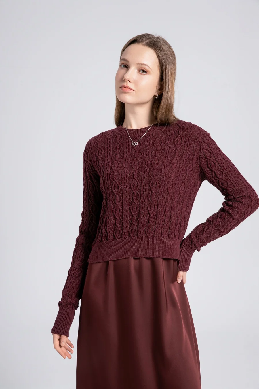 Sale AS 2024 winter design woman clothing Cable knitted Tops + Satin Dress ( Ship out in 1 day) 3