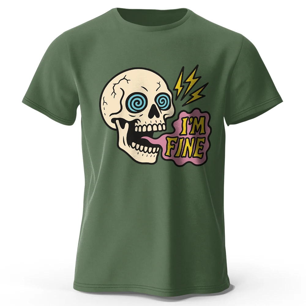 Herren-T-Shirt „I Am Fine“, bedruckt, 100 % Baumwolle, übergroße, sarkastische Grafik-T-Shirts für Damen, Sommer-Tops, Stimmung, Streetwear