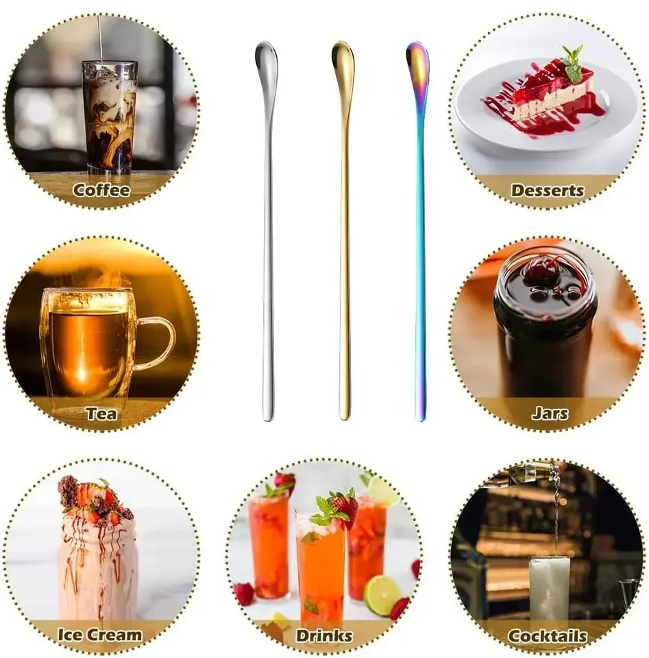 Stainless Steel Spoon Long Handle Stirring Spoon Food Grade Coffee Utensil Waterdrop Shape Ice Spoon Honey Cocktail Mixing Bar Tool
