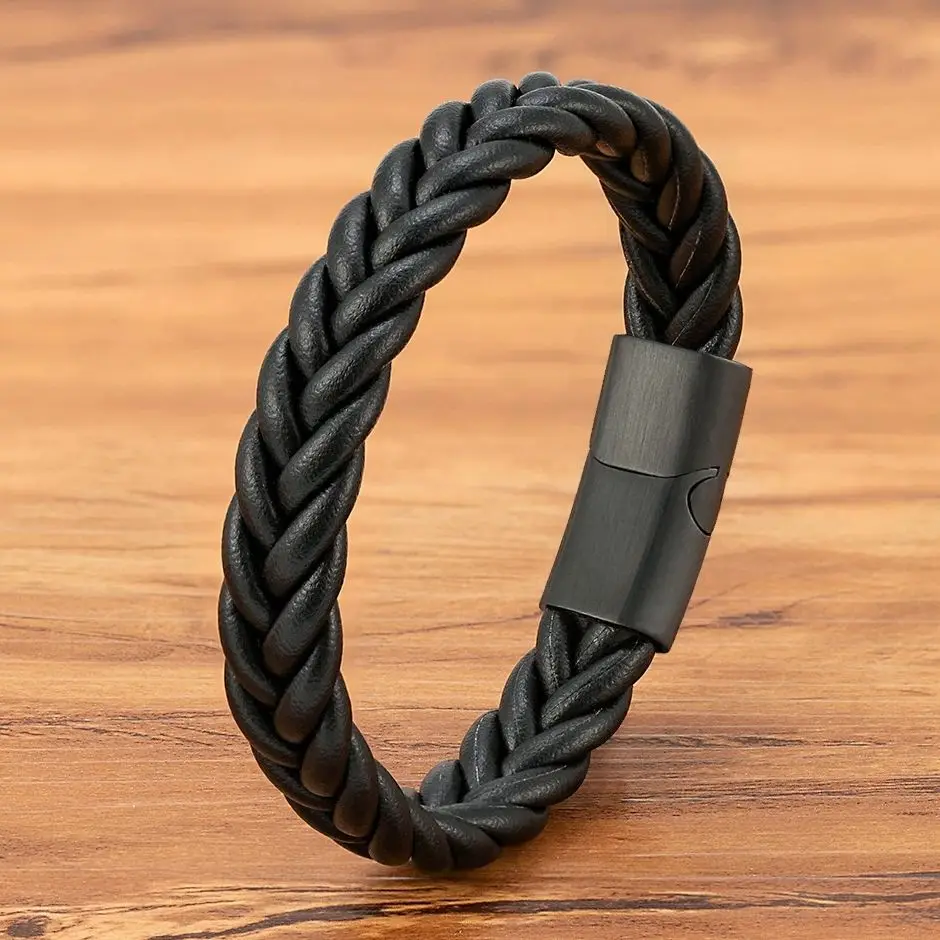 Leather Bracelet XQNI Classic Braided Leather Bracelet Men Jewelry Charms Design Stainless Steel Punk For Men Husband Friend Gift