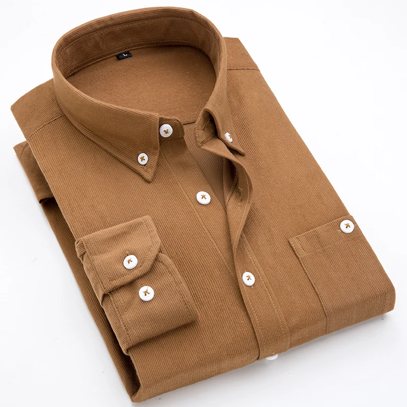 Spring and Autumn New Men's Long-sleeved Shirt Corduroy Fabric Shirts Single-breasted Button-down Collar Camisa Men Chemise 5XL dress shirts men casual shirts