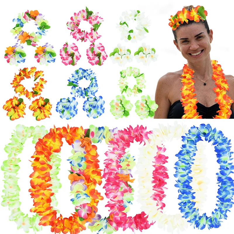 

4Pcs/set Hawaiian Plumeria Necklace Artificial Flowers Leis Garland Wreath For Beach Wedding Holiday Luau Party Home Decor Gifts