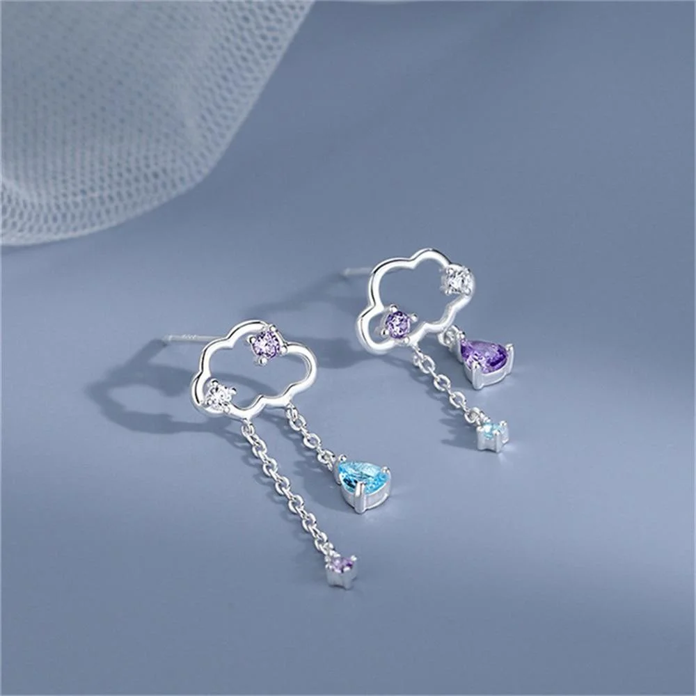 Korean Fashion Charm Asymmetric Cloud Rain Earrings for Women Crystal Zircon Long Chain Tassel Earring Party Jewelry Pendientes