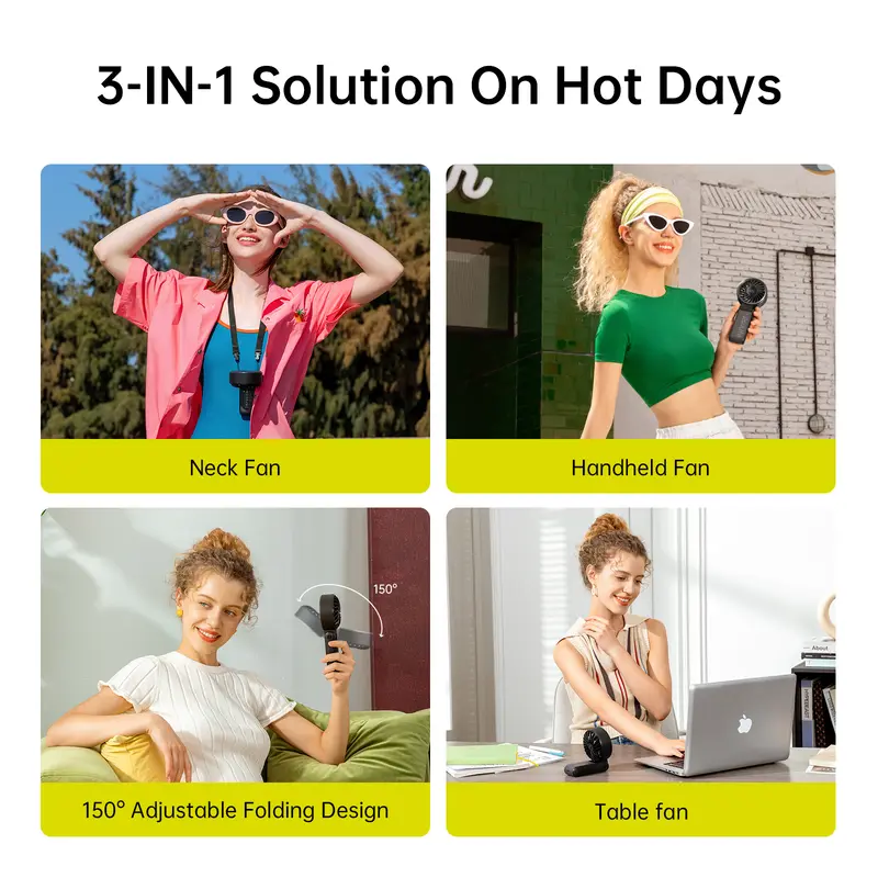 JISULIFE Portable Handheld Fan with LED Display,5 Speeds,5000mAh,150°Folded,3-IN-1 Hand/Desk/Neck Multifunction Personal Fan - Image 5