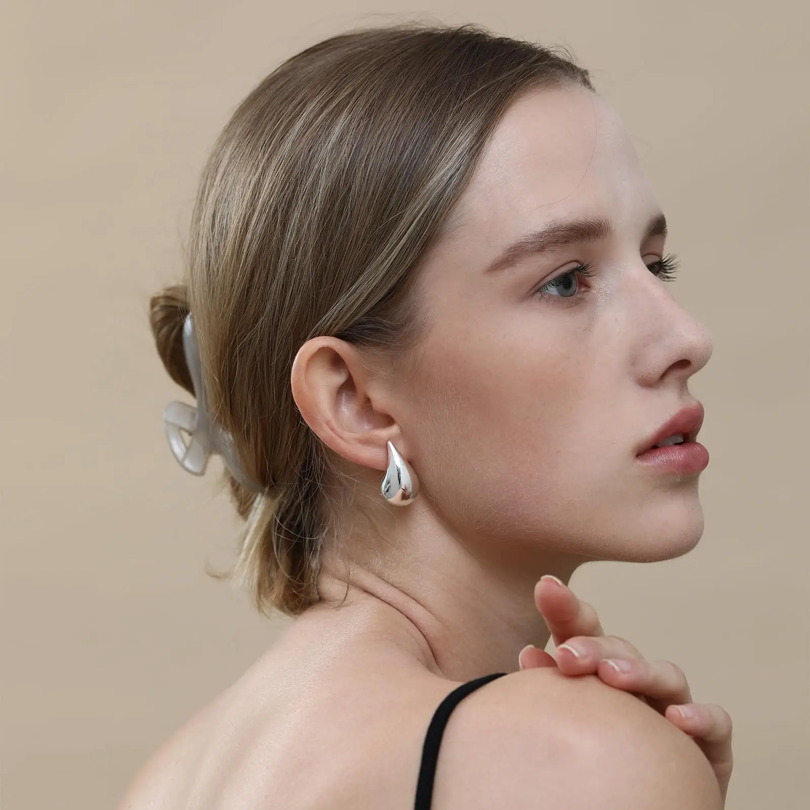 

Thick Gold Hoop Earrings, Water Drop Hollow Open Hoops, Hypoallergenic Gold Plated Earrings Women Girls Fashion Jewelry