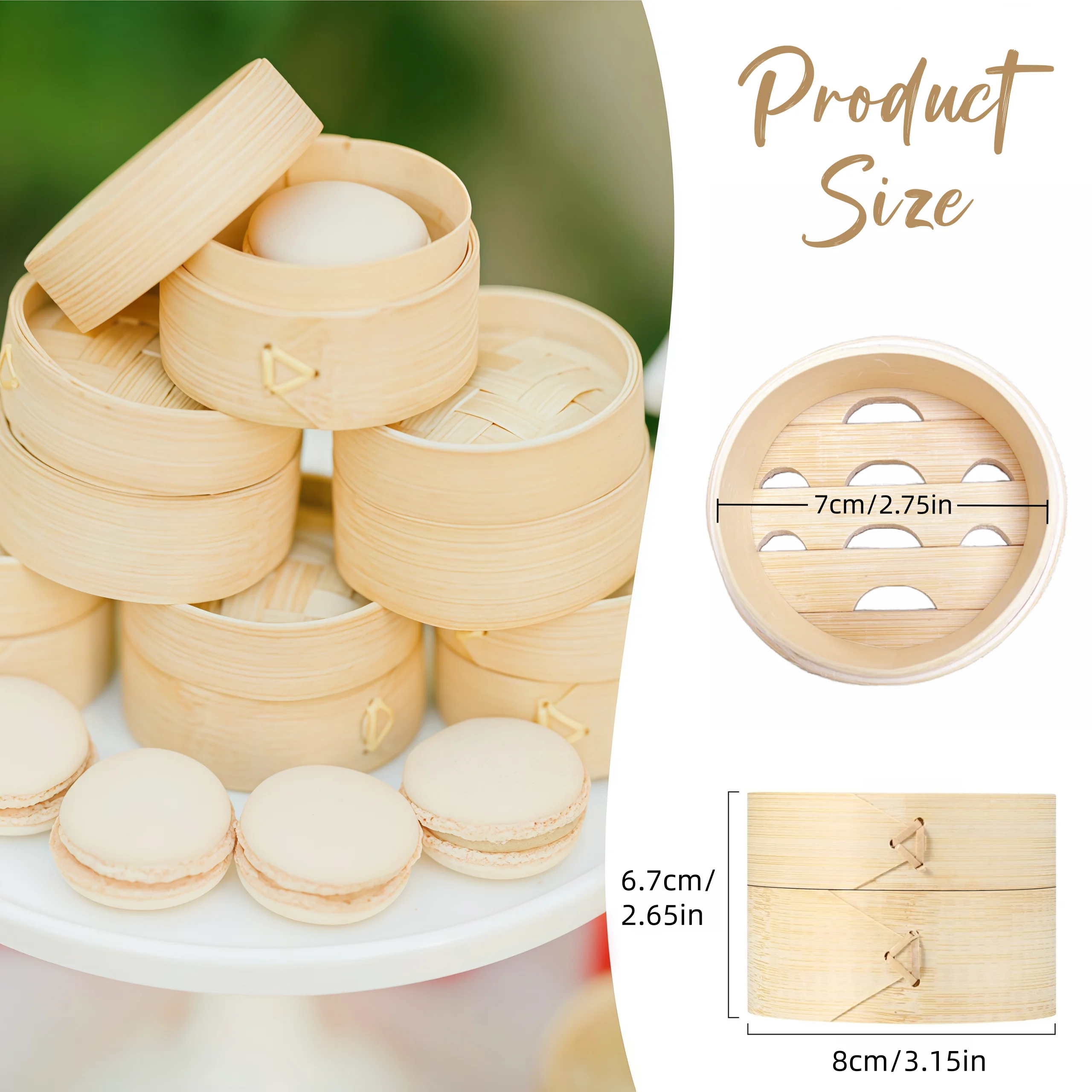 100-200Pack 3In Mini Bamboo Steamer Appetizer Display Catered